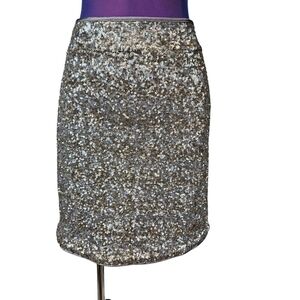 Cache Metallic Gold & Silver Sequin‎ Mini Skirt Size 4 Women's U11